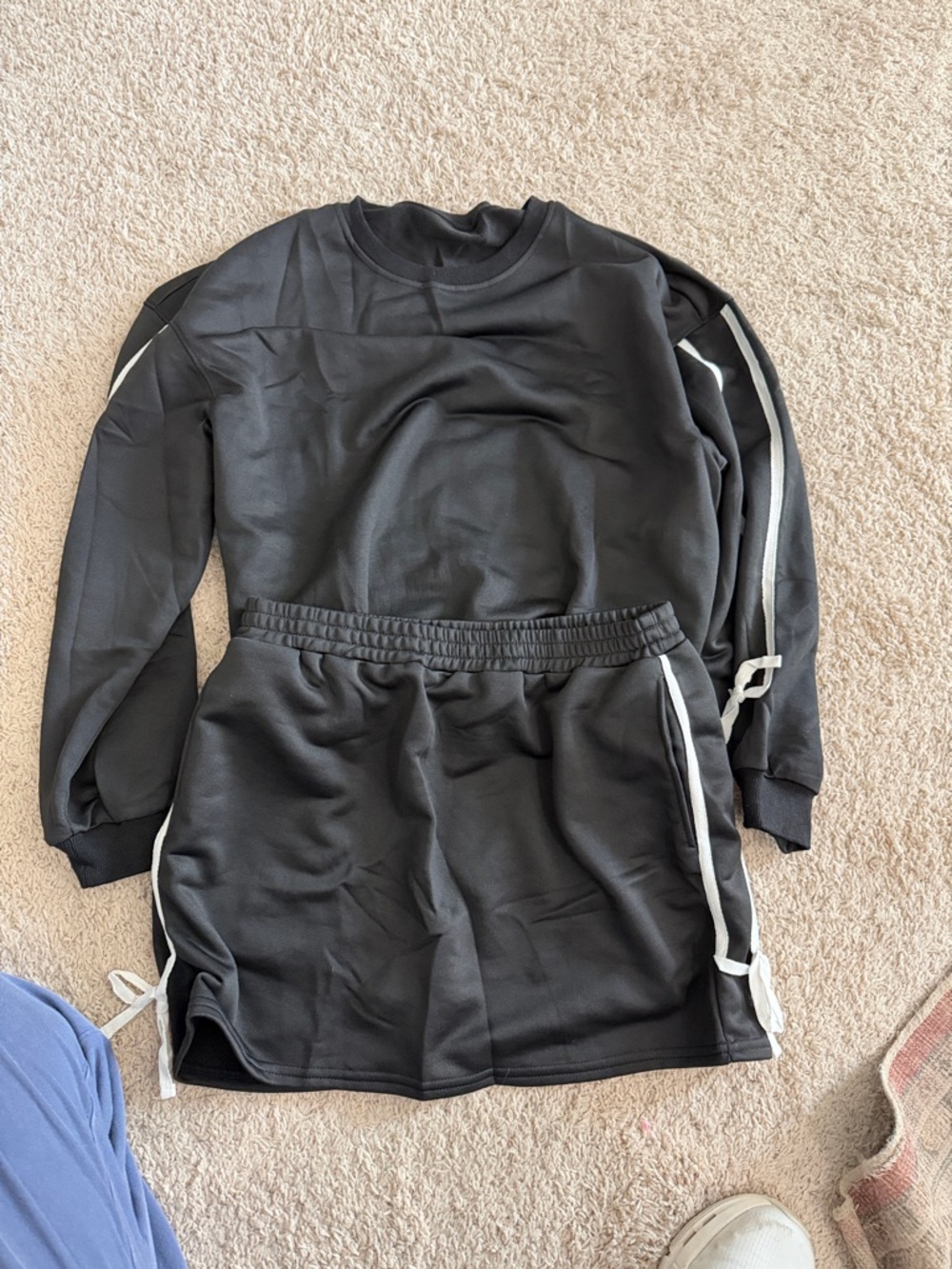 Black 2Piece Sweatshirt & Skort Set with White Trim and bow detail. Never worn